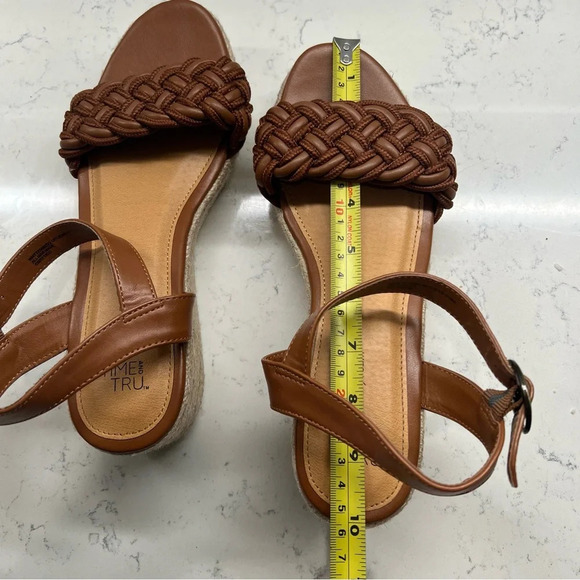 Brown Braided Memory Foam Wedge Espadrille Heel Ankle Strap Sandals Size 8.5 - Picture 10 of 13